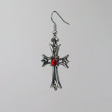 Celtic Cross Earrings with Red Cabochons Silver Finish Pewter #1002