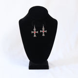 Celtic Cross Earrings with Red Cabochons Silver Finish Pewter #1002