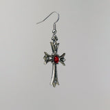 Celtic Cross Earrings with Red Cabochons Silver Finish Pewter #1002