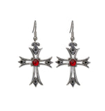 Celtic Cross Earrings with Red Cabochons Silver Finish Pewter #1002