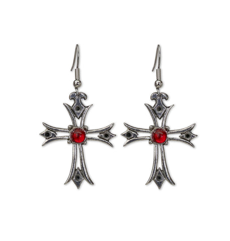 Celtic Cross Earrings with Red Cabochons Silver Finish Pewter #1002