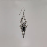Gothic Spider Dangle Earrings Black Stone Body Silver Finish Legs #1010B
