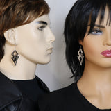 Gothic Spider Dangle Earrings Black Stone Body Silver Finish Legs #1010B