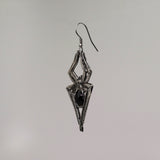Gothic Spider Dangle Earrings Black Stone Body Silver Finish Legs #1010B