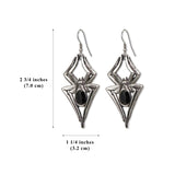 Gothic Spider Dangle Earrings Black Stone Body Silver Finish Legs #1010B