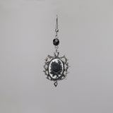 Gothic Black Rose Cameo Dangle Earrings In Thorns with Black Bead #1011BW