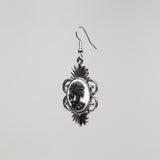 Gothic Lolita Skull Cameo Dangle Earrings Black on White #1014BW
