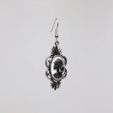 Gothic Lolita Skull Cameo Dangle Earrings Black on White #1014BW