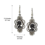 Gothic Lolita Skull Cameo Dangle Earrings Black on White #1014BW