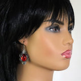 Gothic Blood Red Cabochon Earrings in Silver Pewter Frame #1014R