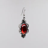 Gothic Blood Red Cabochon Earrings in Silver Pewter Frame #1014R