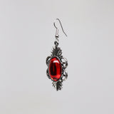 Gothic Blood Red Cabochon Earrings in Silver Pewter Frame #1014R