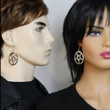 Gothic Inverted Pentacle Silver Pewter Medieval Renaissance Earrings #1019