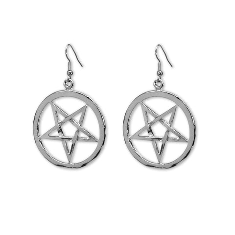 Gothic Inverted Pentacle Silver Pewter Medieval Renaissance Earrings #1019