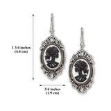 Gothic Lolita Skull Cameo Black on White Small Pewter Earrings #1024BW