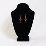 Gothic Cross with Red Stone Medieval Renaissance Dangle Earrings #1040