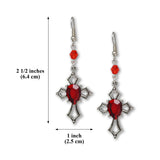 Gothic Cross with Red Stone Medieval Renaissance Dangle Earrings #1040