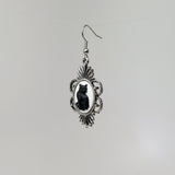 Black Cat Cameo in Silver Pewter Frame Dangle Earrings #1041