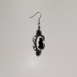 Black Cat Cameo in Silver Pewter Frame Dangle Earrings #1041