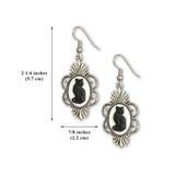 Black Cat Cameo in Silver Pewter Frame Dangle Earrings #1041