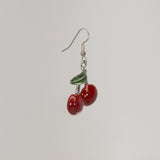Retro Red Cherries Classic Pewter Earrings #1043