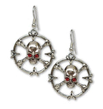 Gothic Skull and Crossbones with Red Crystal Eyes Dangle Earrings #1046