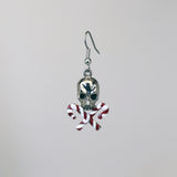 Holiday Candy Cane Skull Dangle Earrings Red and White Enamel On Silver Finish Pewter #1058
