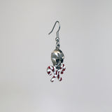Holiday Candy Cane Skull Dangle Earrings Red and White Enamel On Silver Finish Pewter #1058