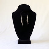 Punk Rock Hip Hop Double Spikes and Chains Dangle Earrings Silver Finish Pewter #1056