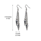 Punk Rock Hip Hop Double Spikes and Chains Dangle Earrings Silver Finish Pewter #1056