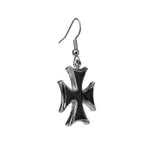 Knights of Malta Templar Cross Black with Silver Finish Dangle Earrings #122