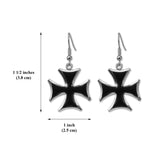 Knights of Malta Templar Cross Black with Silver Finish Dangle Earrings #122