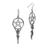Mystical Maiden Holding Wiccan Pentacle Silver Finish Dangle Earrings #399