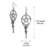 Mystical Maiden Holding Wiccan Pentacle Silver Finish Dangle Earrings #399