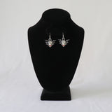 Bat Wings Skull Tombstone Dangle Earrings Silver Finish Pewter Black Enamel Accents #513B