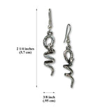 Coiled Snakes Hissing Serpents Silver Finish Pewter Dangle Earrings #827