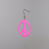 Large Neon Hot Pink Peace Sign Earrings #835-P