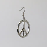 Peace Sign Dangle Earrings Polished Silver Finish Hippie Eara Iconic Fashion #835