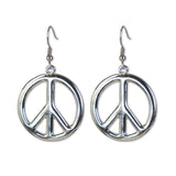 Peace Sign Dangle Earrings Polished Silver Finish Hippie Eara Iconic Fashion #835