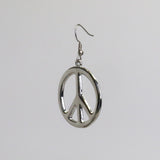 Peace Sign Dangle Earrings Polished Silver Finish Hippie Eara Iconic Fashion #835
