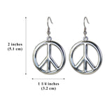 Peace Sign Dangle Earrings Polished Silver Finish Hippie Eara Iconic Fashion #835