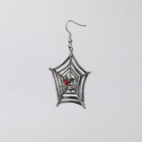Gothic Spider on Web Dangle Earrings with Red Austrian Crystals #840