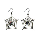 Gothic Spider on Web Dangle Earrings with Red Austrian Crystals #840