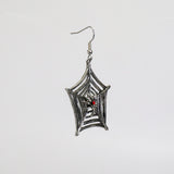 Gothic Spider on Web Dangle Earrings with Red Austrian Crystals #840