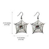 Gothic Spider on Web Dangle Earrings with Red Austrian Crystals #840