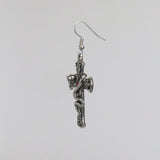 Gothic Cross Dangle Earrings with Hissing Snake and Red Crystals #843