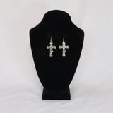 Gothic Cross Dangle Earrings with Hissing Snake and Red Crystals #843