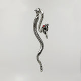 Hissing Snake Post Earrings with Red Crystal Eyes Silver Finish Pewter #852