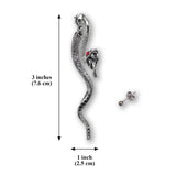 Hissing Snake Post Earrings with Red Crystal Eyes Silver Finish Pewter #852
