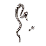 Hissing Snake Post Earrings with Red Crystal Eyes Silver Finish Pewter #852